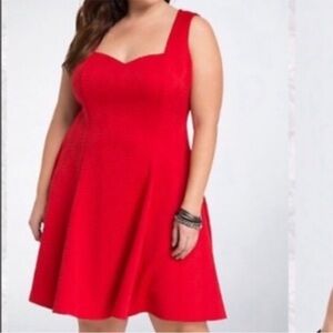 Torrid 1 red textured swing dress with a sweetheart neckline. 1X